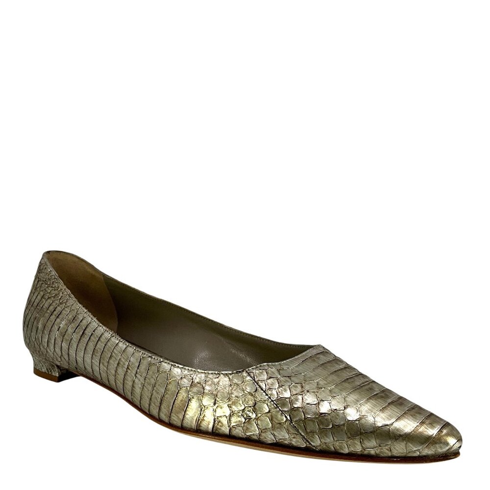 Manolo Blahnik Titto Metallic Snakeskin Flats Size 8.5